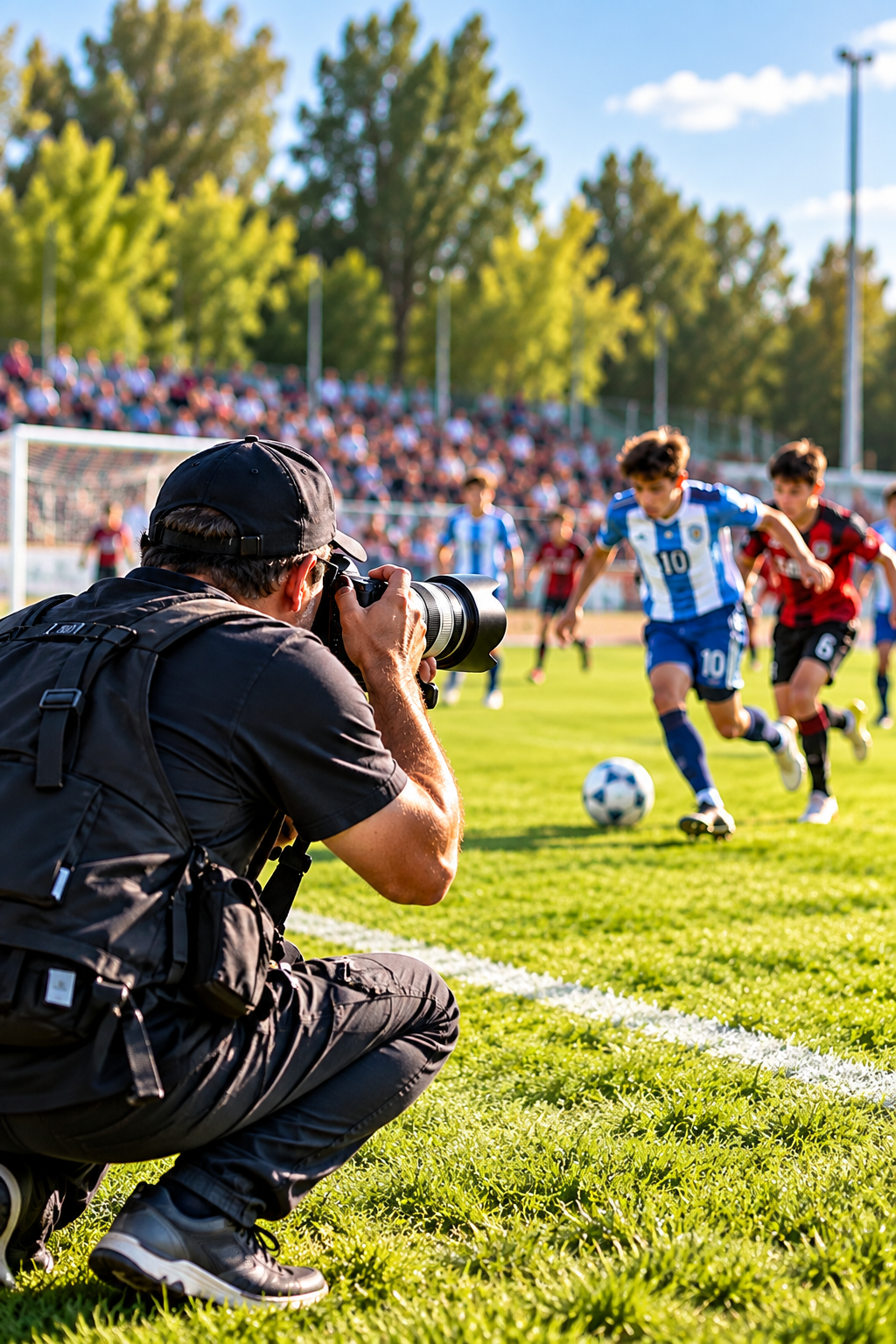 Fotógrafo cubriendo un partido de fútbol